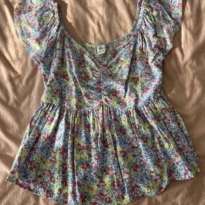 Japna Multicolor Floral Blouse with Ruffle Sleeves